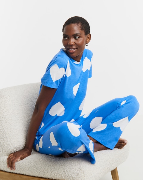 Simply Be Value Heart Print Pyjama Set Blue