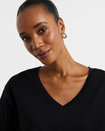 Black 3/4 Sleeve Slouch V-Neck Longline Top