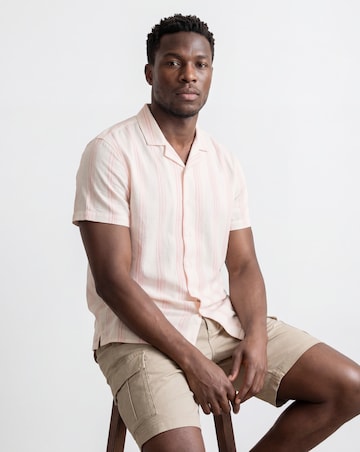 Revere Collar Linen Blend Stripe Shirt