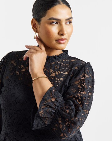 Simply Be Black Lace Exaggerated Sleeve Skater Dress