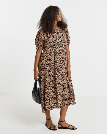 Simply Be Leopard Printed Short Sleeve Viscose Midi Dress