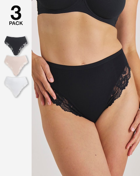 MAGISCULPT Medium Control (3 Pack) High Leg Knickers Black/White /Almond
