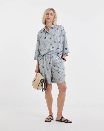 Stripe Print Tie Waist Linen Mix Shorts Co-ord