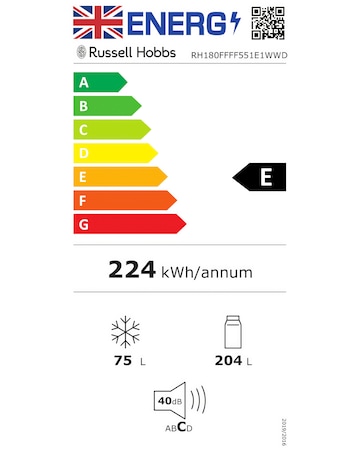 Russell Hobbs RH180FFFF551E1WWD Fridge Freezer Water Dispenser White + Install