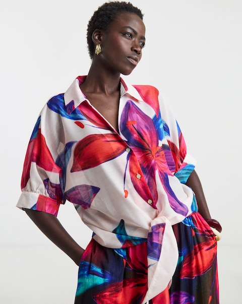 Printed Tie Front Shirt