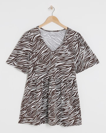 Pure Cotton V Neck SS Peplum Hem Longline Top