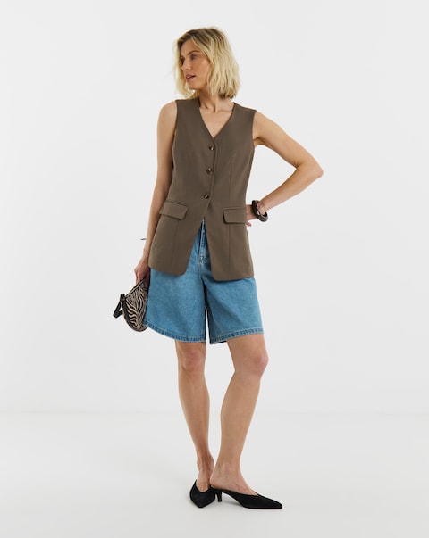 Pure Cotton Mid Blue Drape Bermuda Short