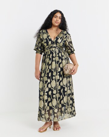 Simply Be Black and Gold Jacquard Maxi Dress