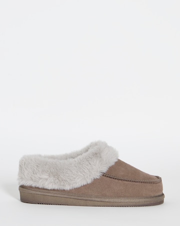 Capri Full Suede Faux Fur Trim Slippers - Wide Fit (E)