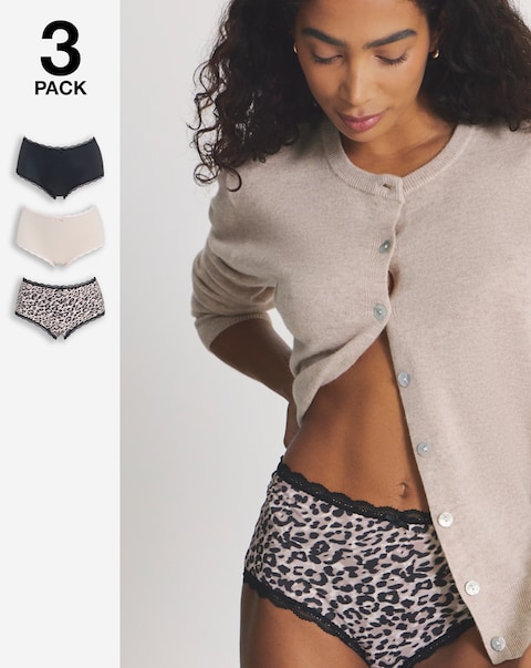 Pretty Secrets (3 Pack) Microfibre Lace Trim Short Knickers