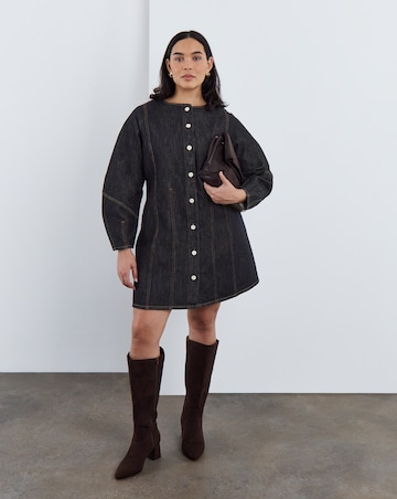 Indigo Denim Button Front Mini Dress