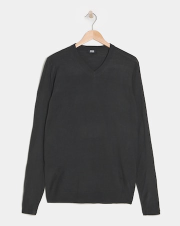 V Neck Charcoal Acrylic Knitted Jumper