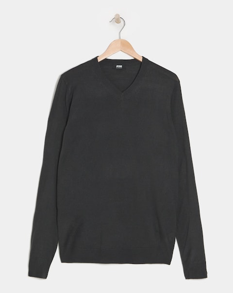 V Neck Charcoal Acrylic Knitted Jumper