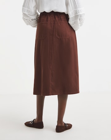 Rust Elasticated Waist Button Through Midi Skirt