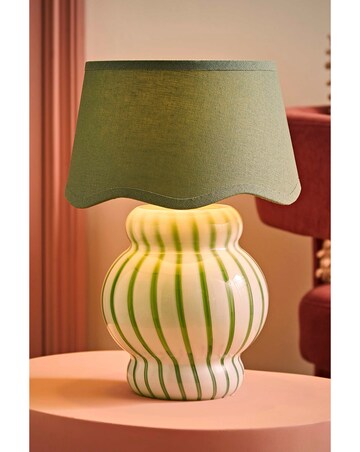 ValueLights Taffy Green Stripe Glass Table Lamp with Scallop Shade