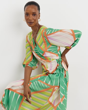 Joanna Hope Geo Print Functional Wrap Midi Dress