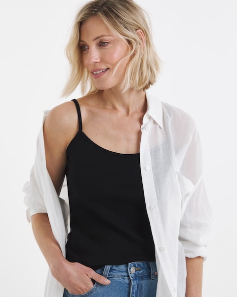Pure Cotton Black Cami Vest With Adjustable Straps