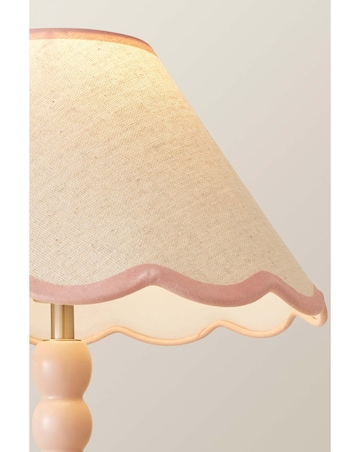 ValueLights Bobbles Rose Pink Bobbin Table Lamp with Pink Trim Scallop Shade