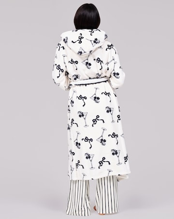 Loungeable Martini Bow Luxury Fleece Midi Hooded Dressing Gown
