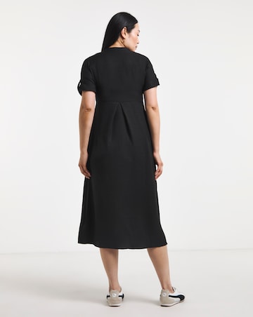 Collarless Placket Detail Smock Midi Dress