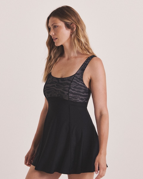 Sports Square Neck Swimdress With Shorts