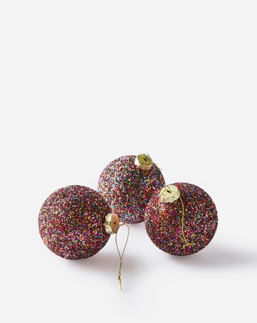 Gisela Graham Multi Colour Sparkling Glass Baubles - Set of 3