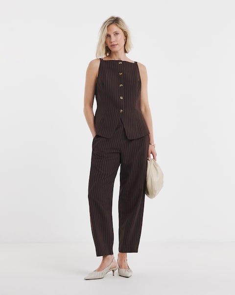 Chocolate Pinstripe Barrel Leg Trousers