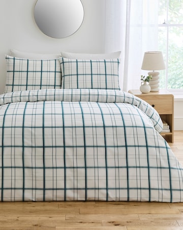 Painted Check Cotton Blend Reversible Duvet Cover Set