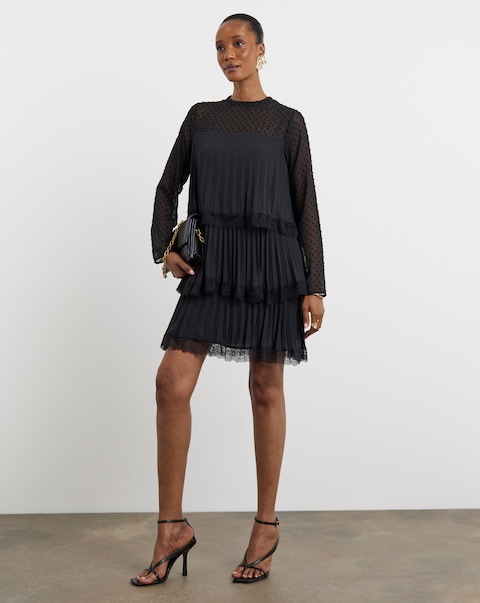 Joanna Hope Tiered Shift Dress With Lace Trim