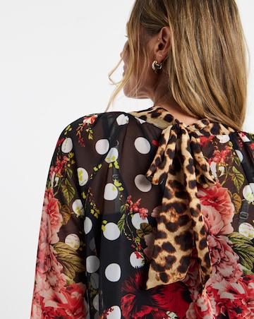 Mix Print Georgette Blouson Sleeve Blouse