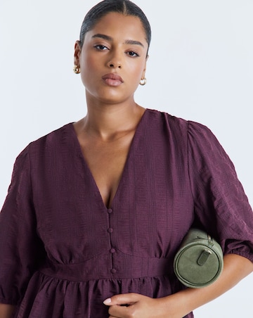 Simply Be Burgundy Textured Waist Detail Midi Dress