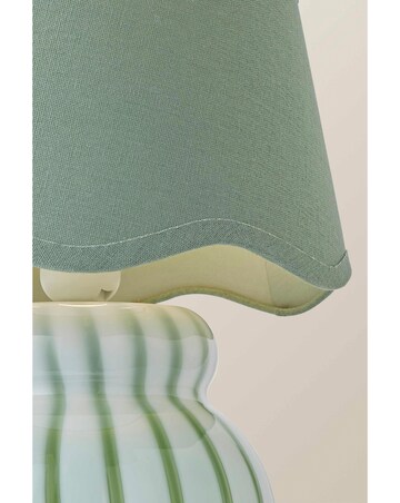 ValueLights Taffy Green Stripe Glass Table Lamp with Scallop Shade