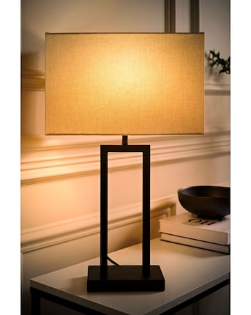 ValueLights Gloria Black Double Stem Table Lamp with Rectangular Shade