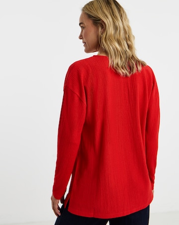 Red Longline Zip Front Long Sleeve Top