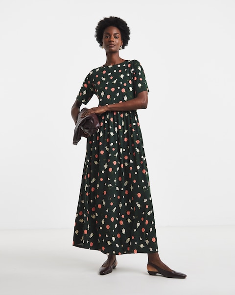 Ditsy Print Soft Touch Smock Maxi Dress