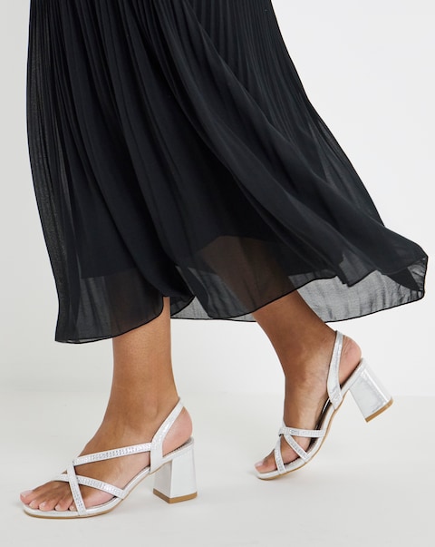 Anita Diamante Crossover Strap Block Heel Sandals - Wide Fit (E)