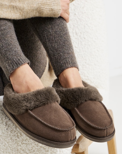 Capri Full Suede Faux Fur Trim Slippers - Extra Wide Fit (EEE)