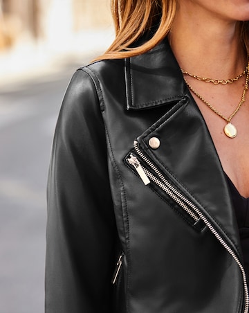 Sosandar Faux Leather Biker Jacket