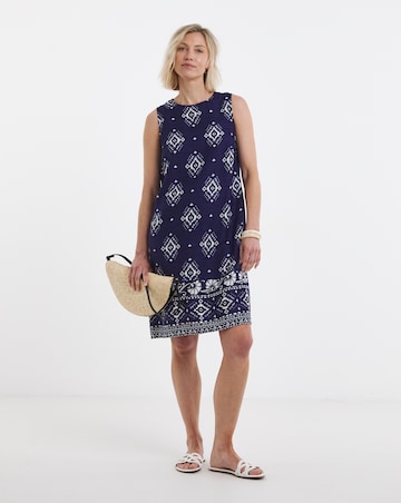 Border Print Linen Shift Dress