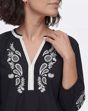 Embroidered Cotton Poplin Tunic Top