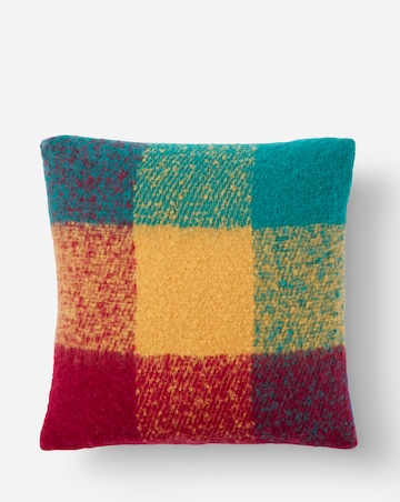 Bright Check Faux Mohair Fringed Cushion