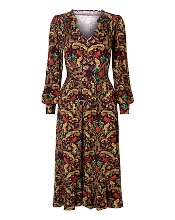 Joe Browns Elegant Leaves Long Sleeve Jersey Midi Dress