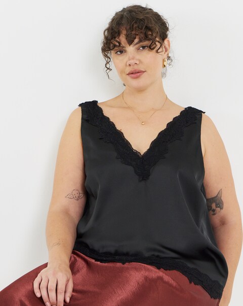 Simply Be Black Lace Trim Cami