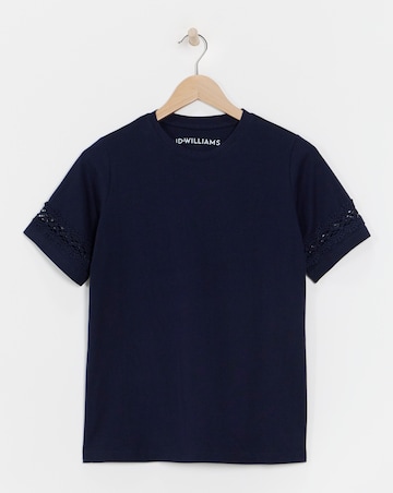 Pure Cotton Crew Neck Short Sleeve Lace Insert T-shirt