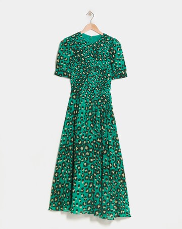 Whistles Painted Leopard Shirred Bodice Midi Dress