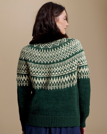 Julipa Fairisle Faux Fur Collar Cardigan