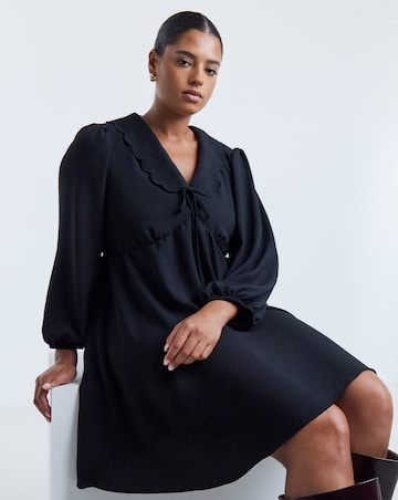 Simply Be Black Long Sleeve Collared Skater Dress