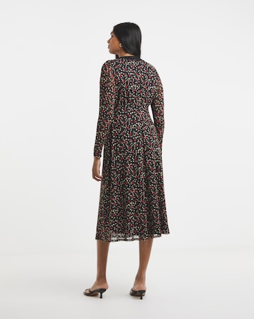 Simply Be Black Print Mesh Lace Trim Midi Dress