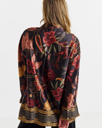 Border Print Satin Long Sleeve Shirt