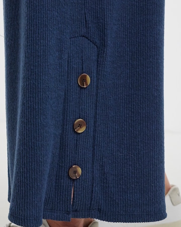 Navy Ribbed Button Side Wide Leg Jogger